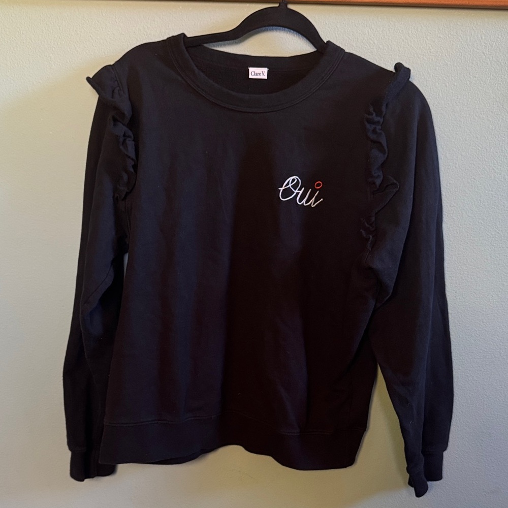 Clare V Oui Black Ruffle Sweater Large